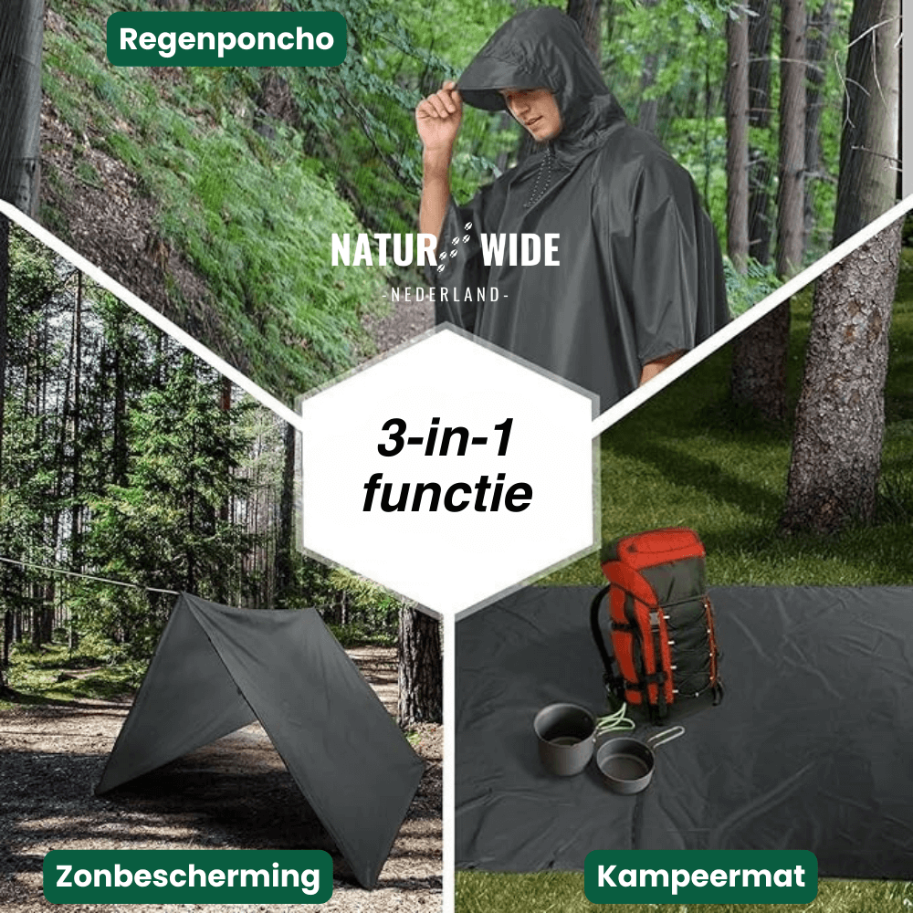 3-in-1 waterdichte regenponcho – Tentzeil & Grondzeil