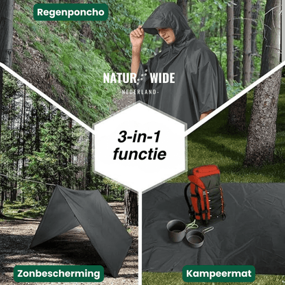 3-in-1 waterdichte regenponcho – Tentzeil & Grondzeil