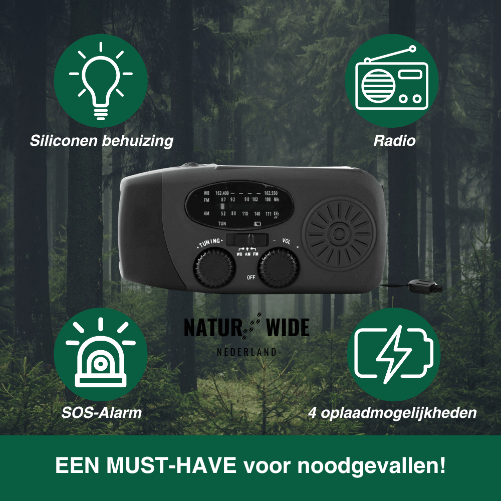 Alles-in-één noodradio – zonne-energie, dynamo en powerbank