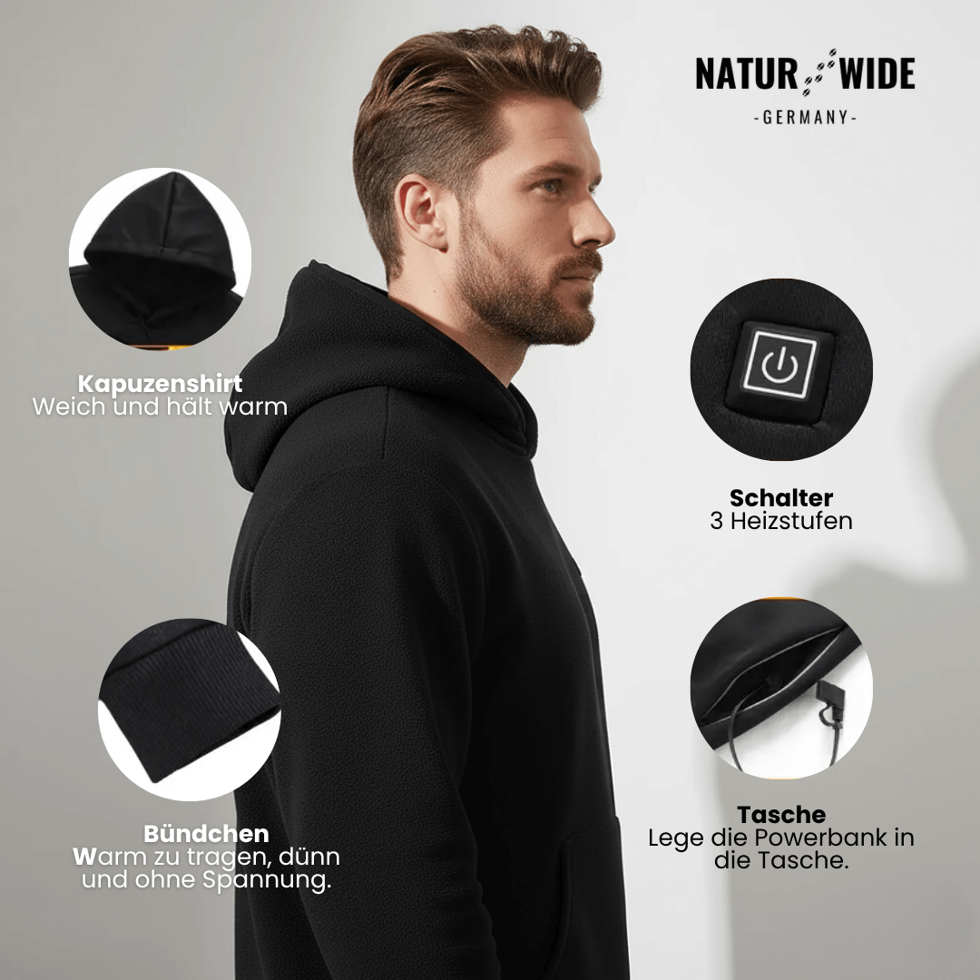 USB Beheizter Hoodie – Unisex Hoodie mit Reißverschluss