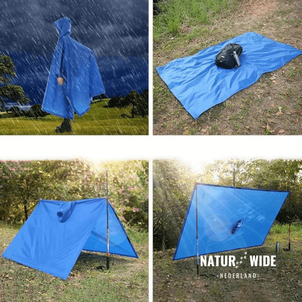 3-in-1 waterdichte regenponcho – Tentzeil & Grondzeil