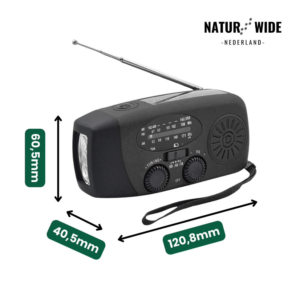 Alles-in-één noodradio – zonne-energie, dynamo en powerbank