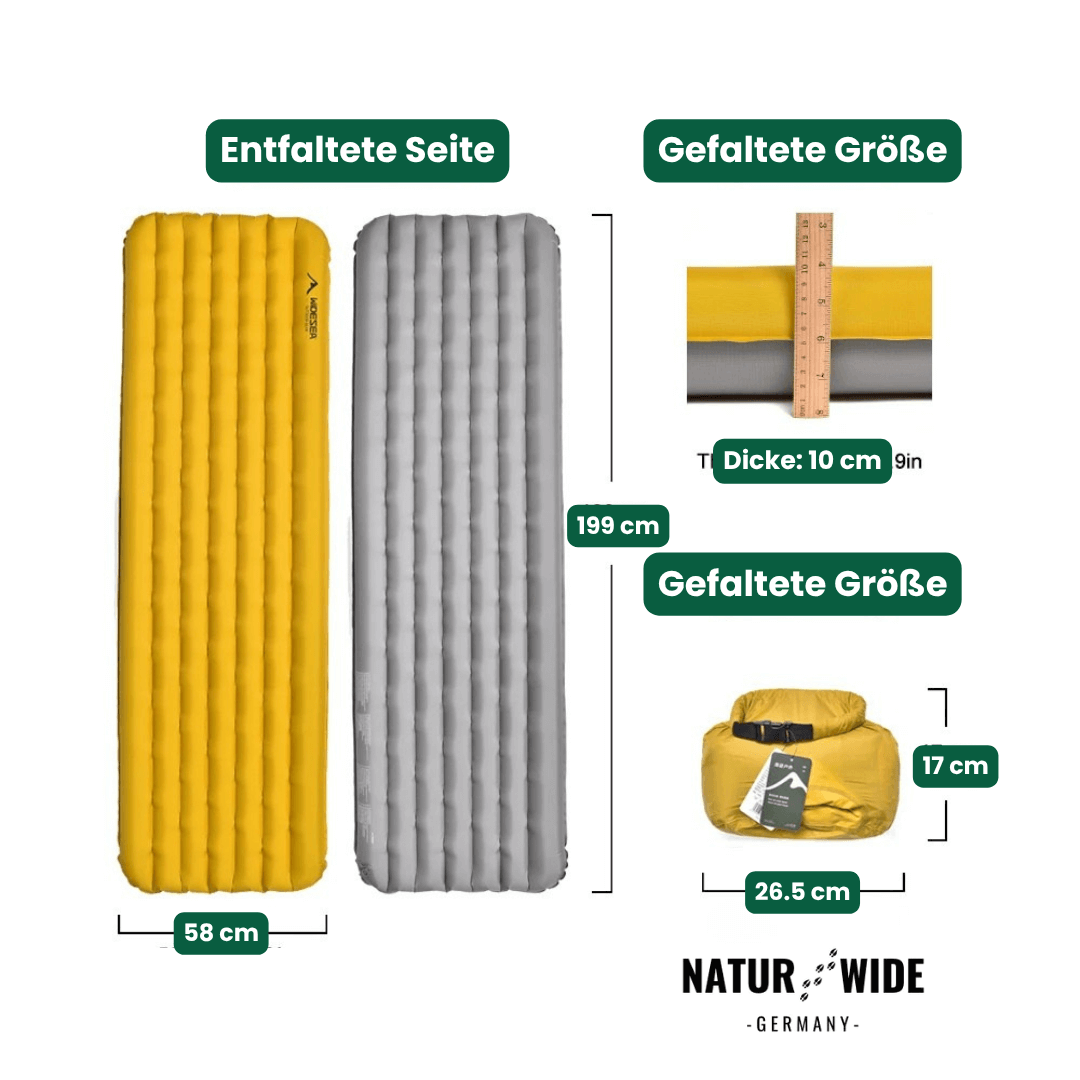 NaturWide Campingmatte 7.6R – Ultraleichte, selbstaufblasende Isomatte mit doppelter Stärke