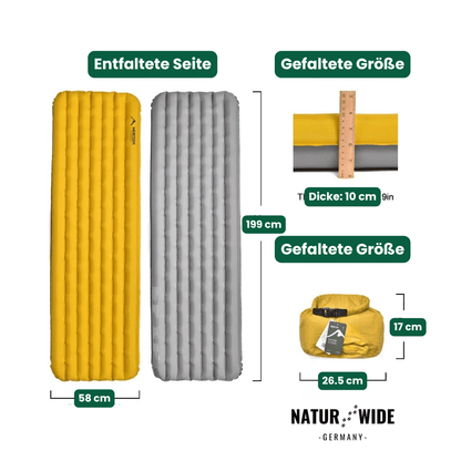 NaturWide Campingmatte 7.6R – Ultraleichte, selbstaufblasende Isomatte mit doppelter Stärke