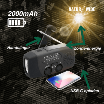Alles-in-één noodradio – zonne-energie, dynamo en powerbank