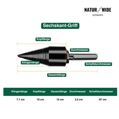 Brennholz-Spaltbohrer 32mm – Kegelspalter für Bohrmaschine
