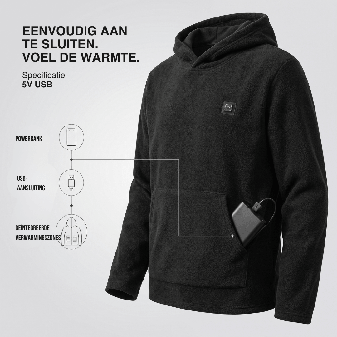 USB-verwarmde hoodie – Unisex hoodie met ritssluiting