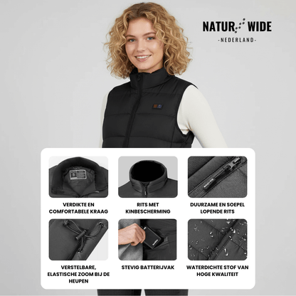 Verwarmende bodywarmer met 9 verwarmingszones – ultralicht, USB-aansluiting en ideaal voor gebruik buitenshuis.