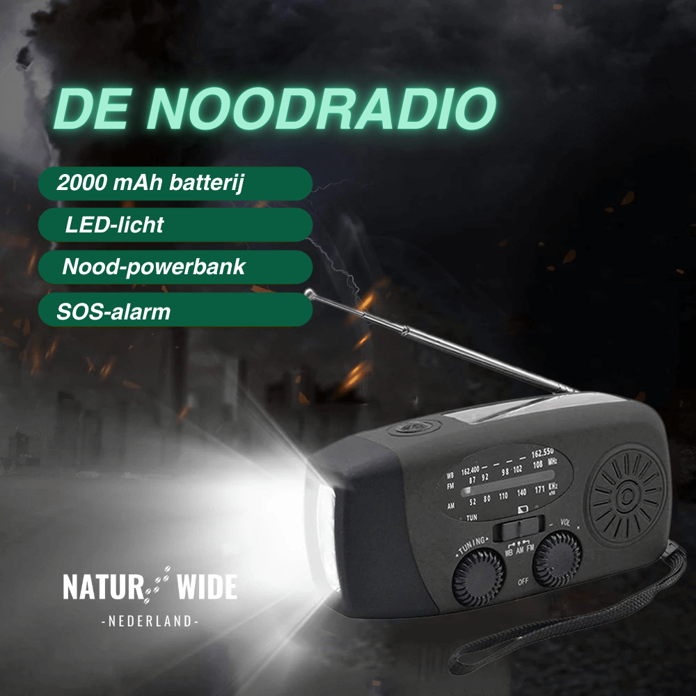 Alles-in-één noodradio – zonne-energie, dynamo en powerbank