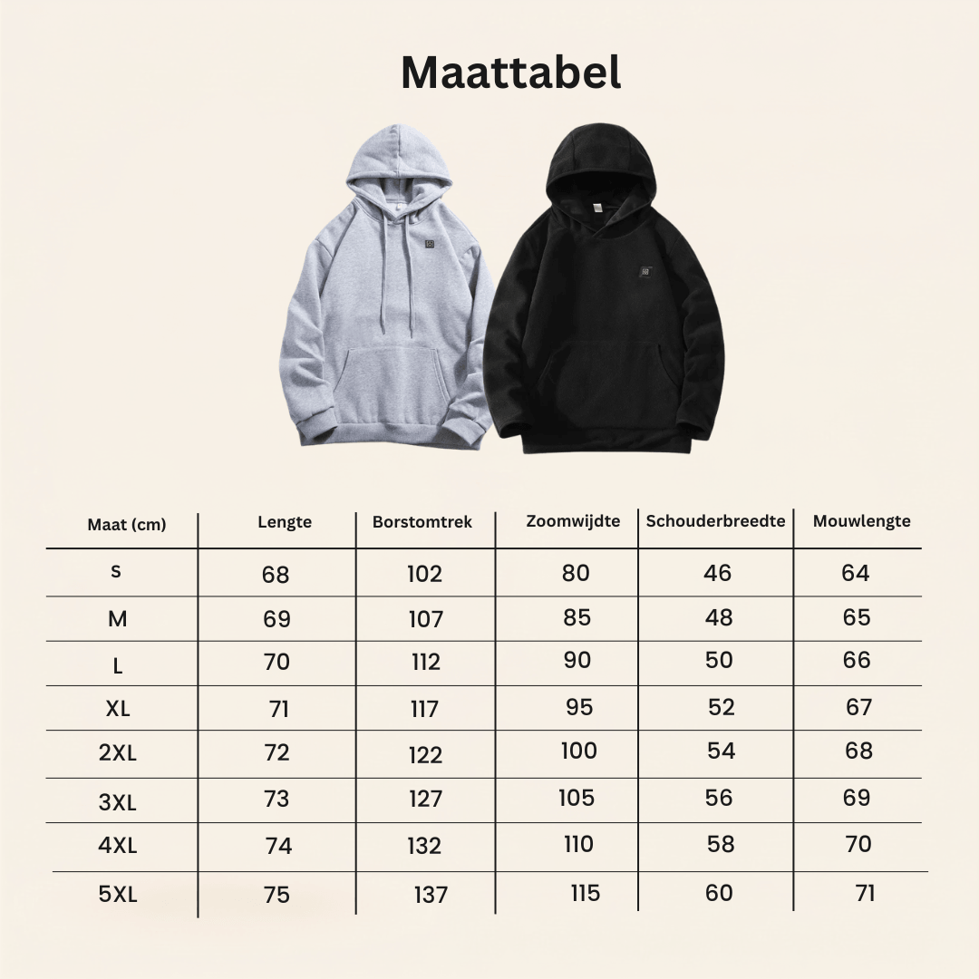 USB-verwarmde hoodie – Unisex hoodie met ritssluiting
