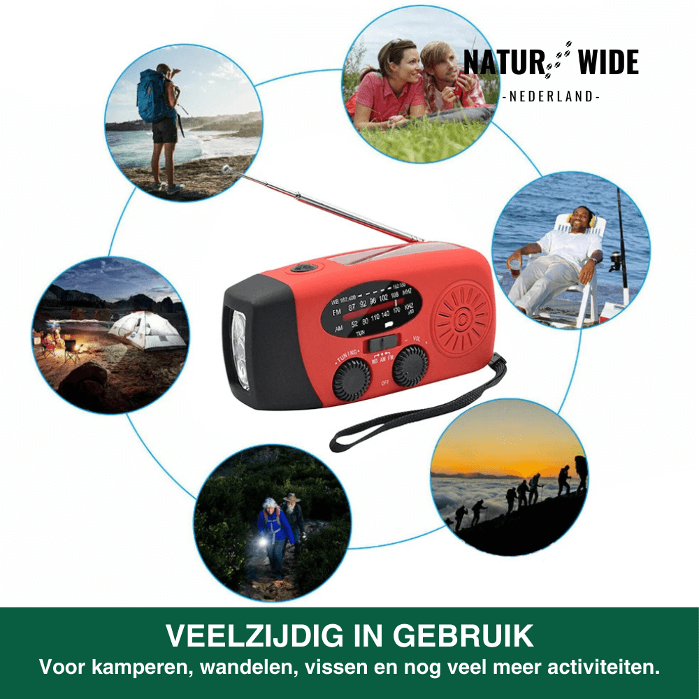 Alles-in-één noodradio – zonne-energie, dynamo en powerbank