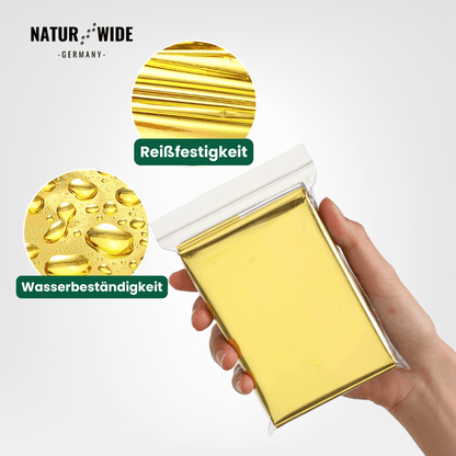 Notfall- & Rettungsdecke – Gold/Silber, wasserdicht, wärmeisolierend & reflektierend
