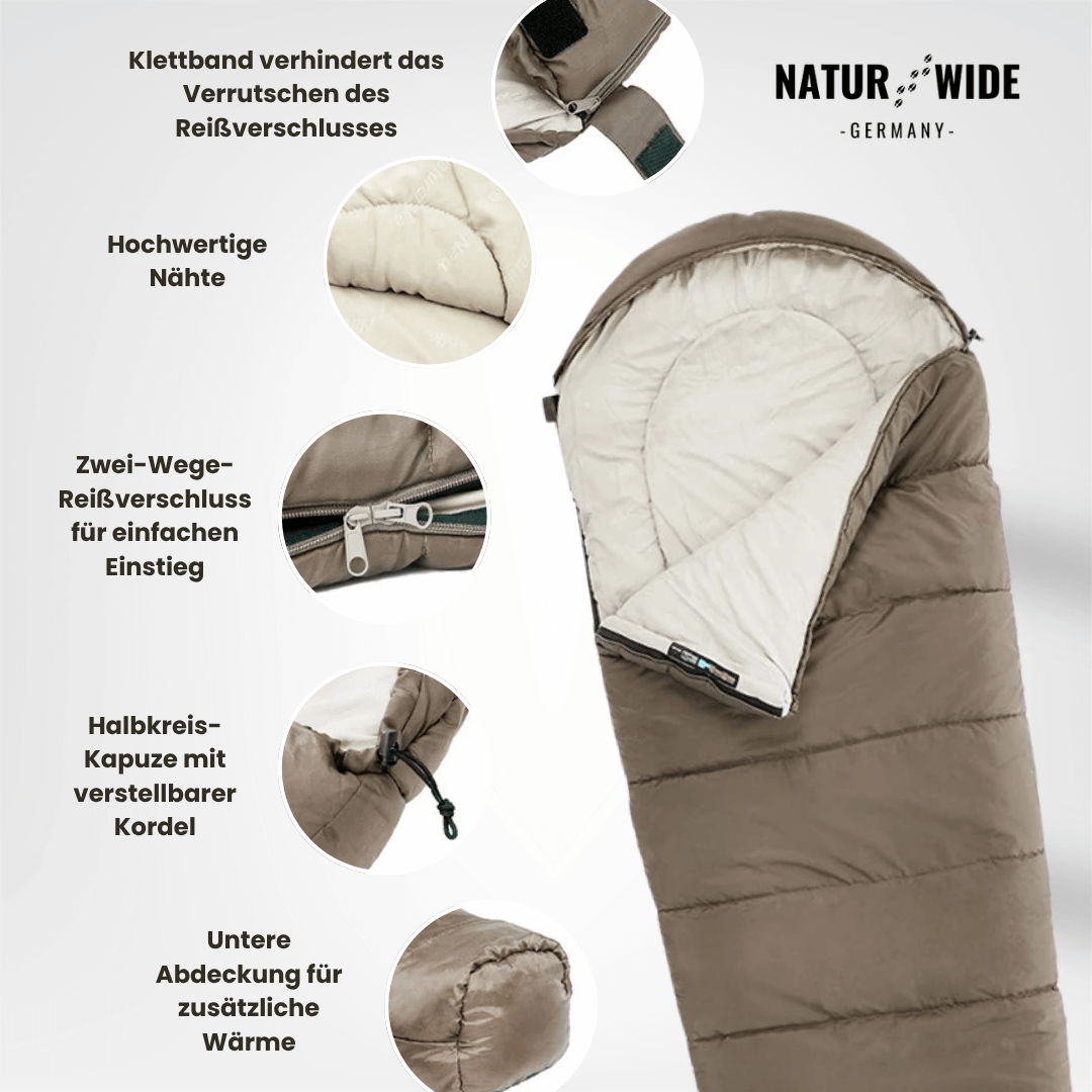 Naturwide Mumienschlafsack - Ultraleicht & Warm für Outdoor, Camping & Winter