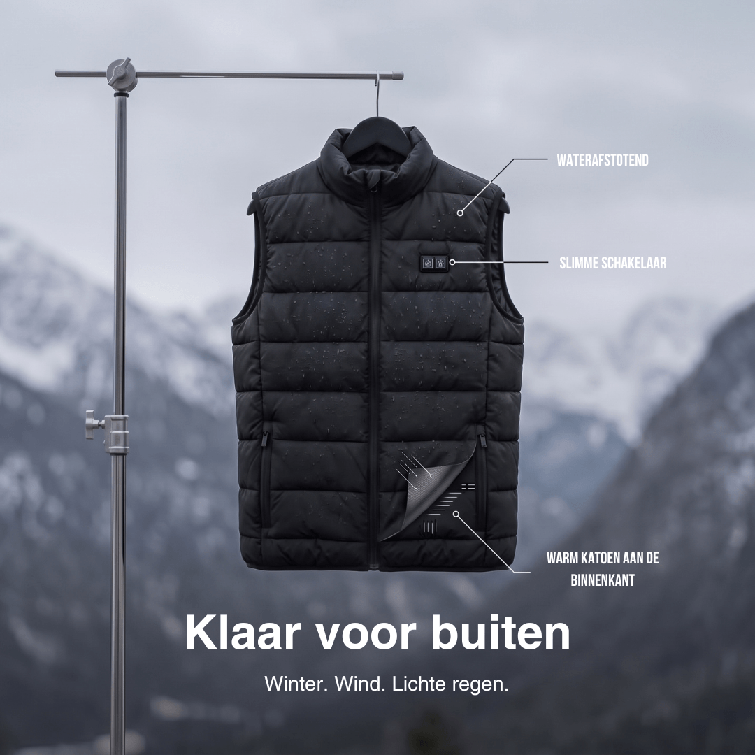 Verwarmende bodywarmer met 9 verwarmingszones – ultralicht, USB-aansluiting en ideaal voor gebruik buitenshuis.