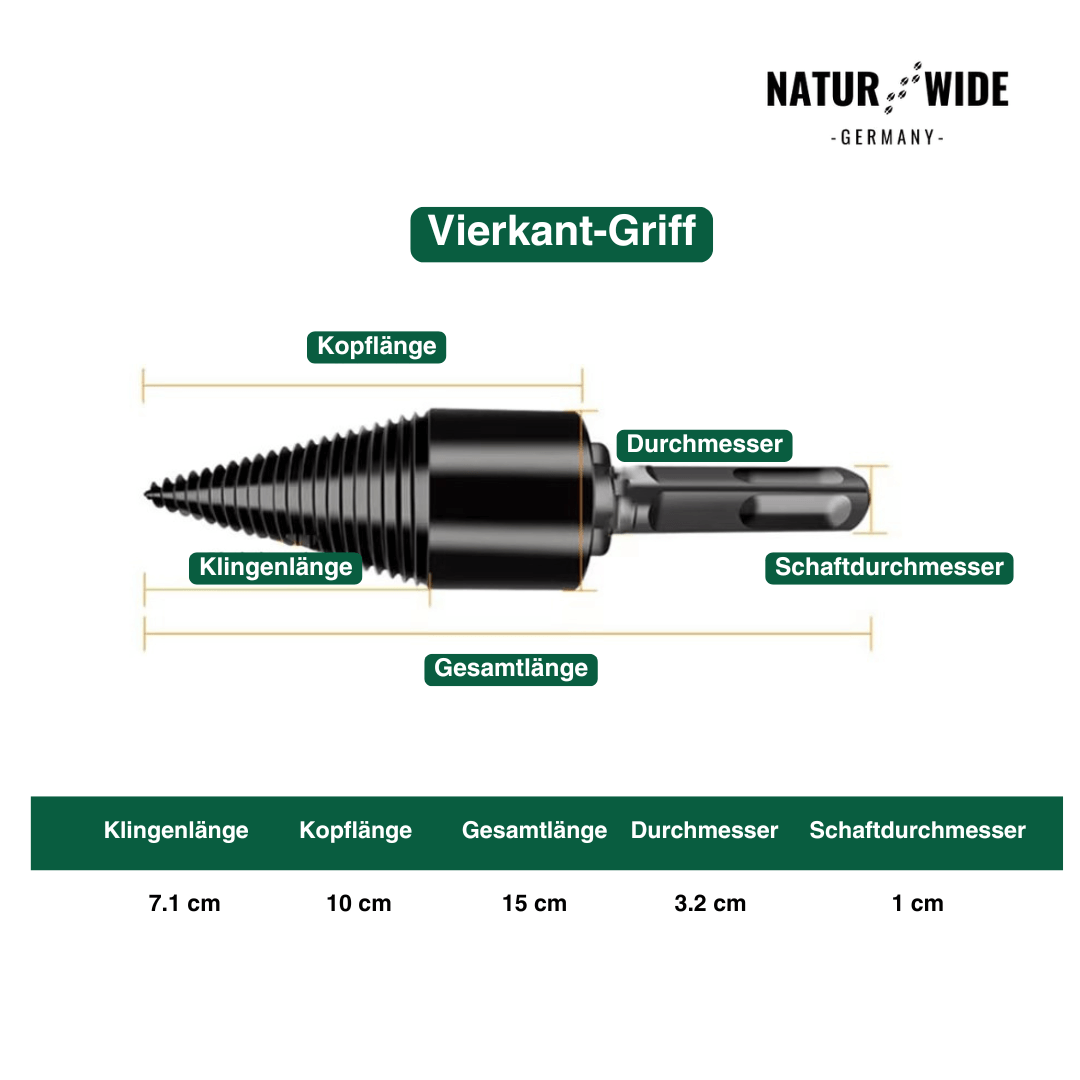 Brennholz-Spaltbohrer 32mm – Kegelspalter für Bohrmaschine