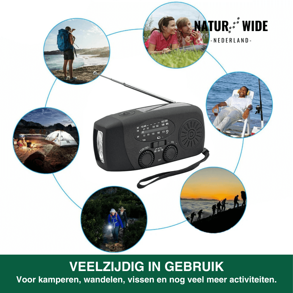 Alles-in-één noodradio – zonne-energie, dynamo en powerbank