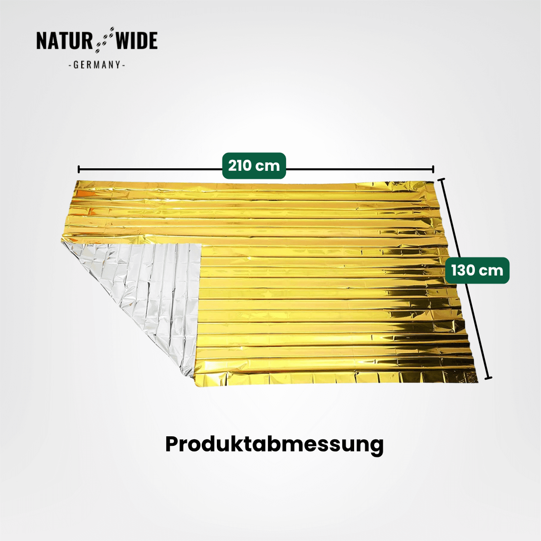 Notfall- & Rettungsdecke – Gold/Silber, wasserdicht, wärmeisolierend & reflektierend