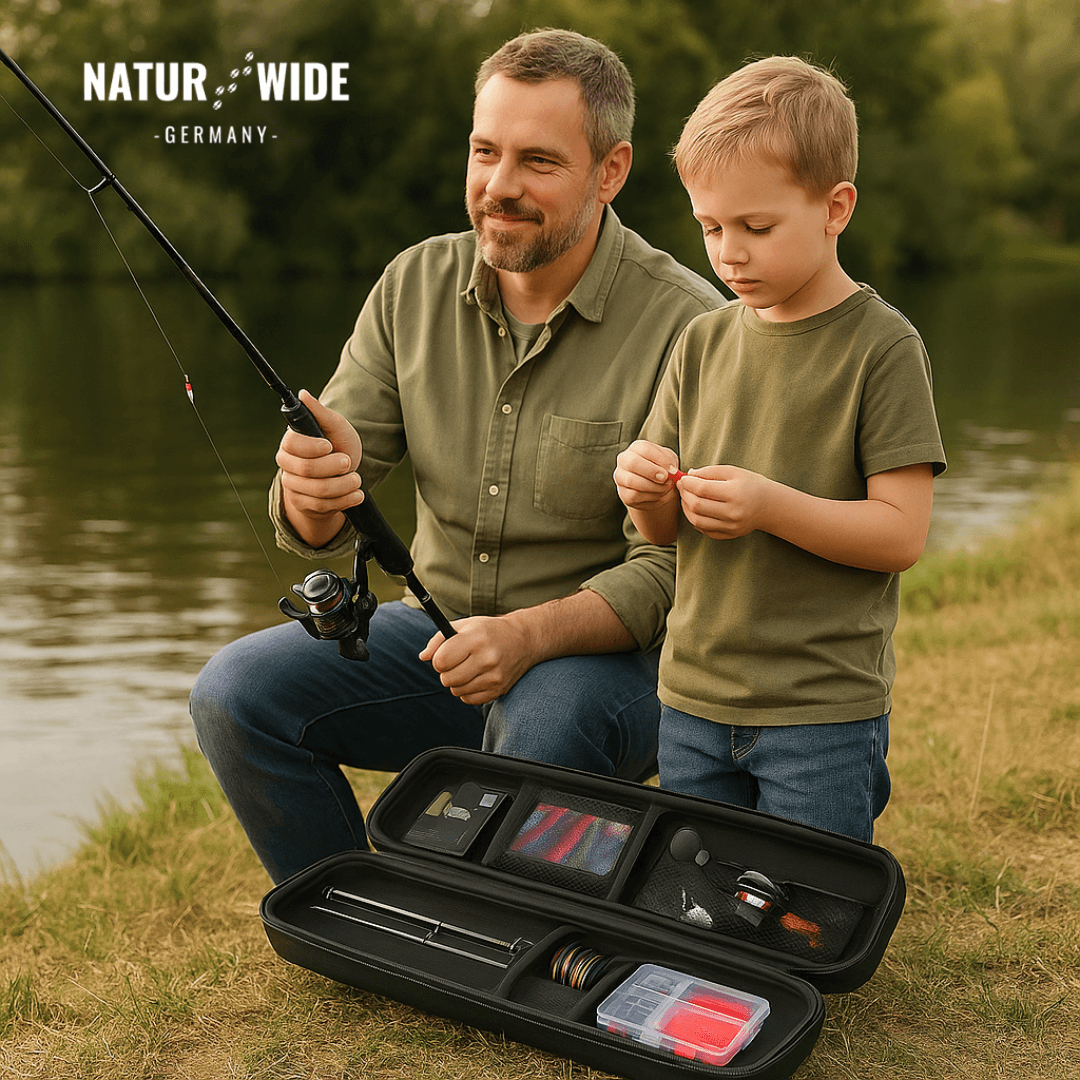 5-teiliges Angelset – Teleskoprute & Baitcaster-Rolle für Karpfen & Raubfische