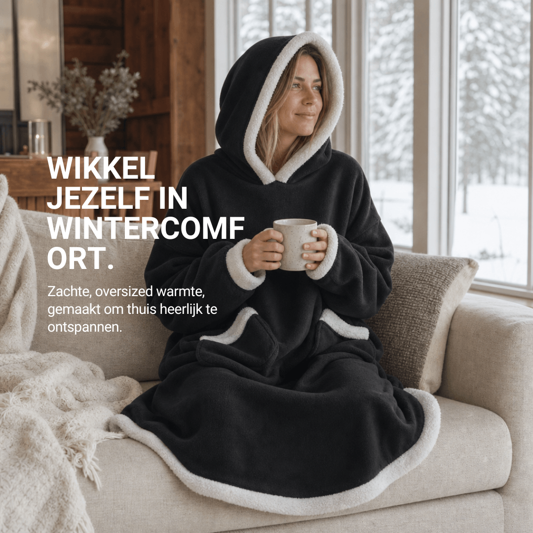 Extra grote flanellen deken met capuchon – Draagbare, knusse deken met mouwen en capuchon