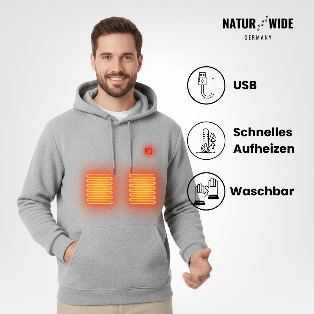 USB Beheizter Hoodie – Unisex Hoodie mit Reißverschluss