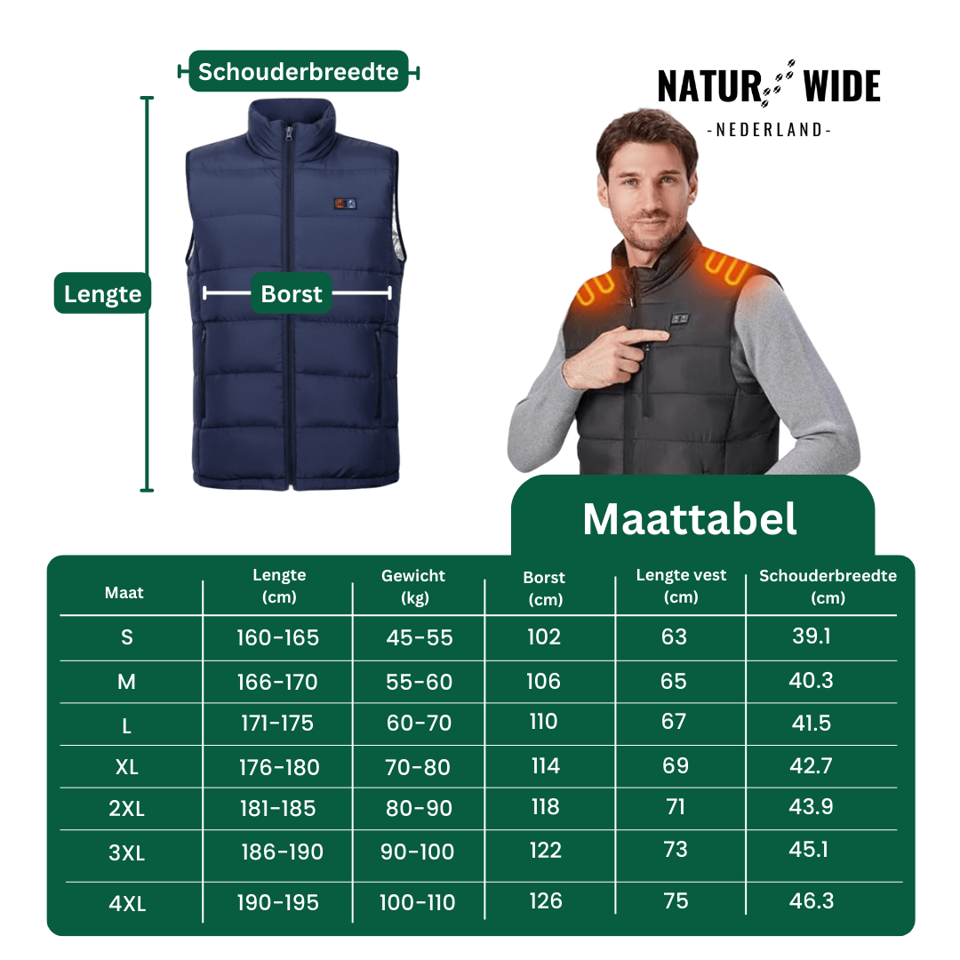 Verwarmende bodywarmer met 9 verwarmingszones – ultralicht, USB-aansluiting en ideaal voor gebruik buitenshuis.