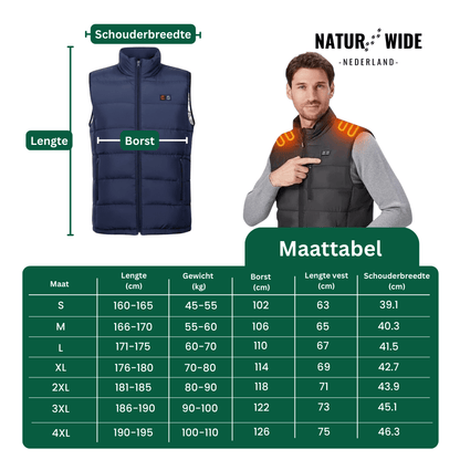Verwarmende bodywarmer met 9 verwarmingszones – ultralicht, USB-aansluiting en ideaal voor gebruik buitenshuis.