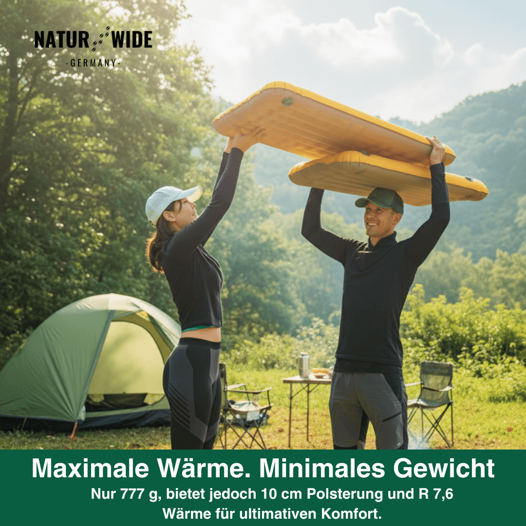 NaturWide Campingmatte 7.6R – Ultraleichte, selbstaufblasende Isomatte mit doppelter Stärke