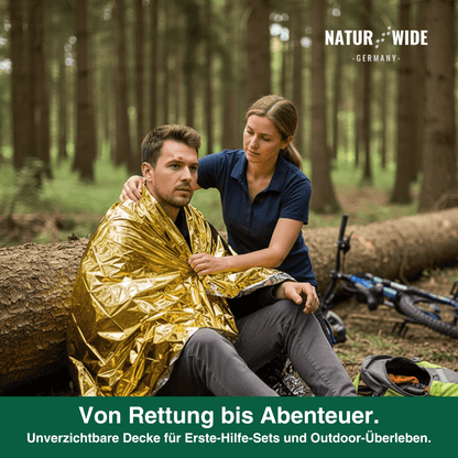 Notfall- & Rettungsdecke – Gold/Silber, wasserdicht, wärmeisolierend & reflektierend