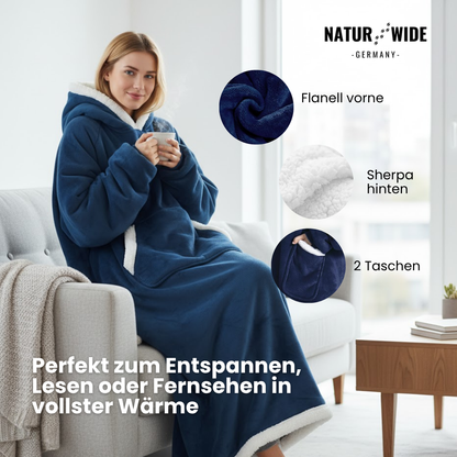 Oversize Flanell-Deckenhoodie –  Tragbare Kuscheldecke mit Ärmeln & Kapuze
