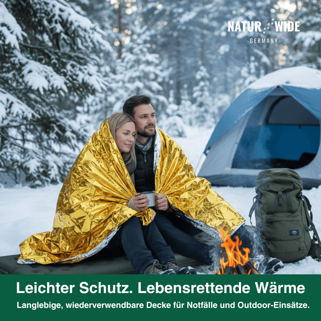 Notfall- & Rettungsdecke – Gold/Silber, wasserdicht, wärmeisolierend & reflektierend