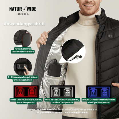 Beheizte Weste mit 9 Heiz-Zonen – Ultraleicht, USB-betrieben & ideal für Outdoor-Abenteuer