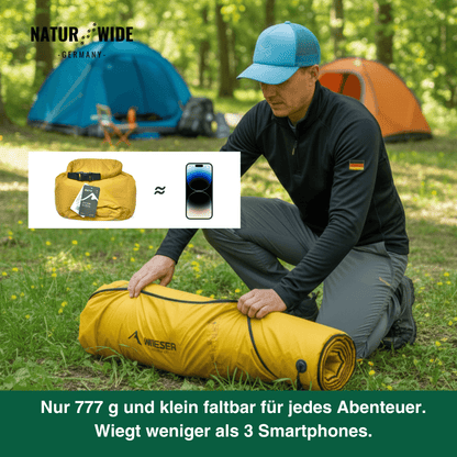 NaturWide Campingmatte 7.6R – Ultraleichte, selbstaufblasende Isomatte mit doppelter Stärke
