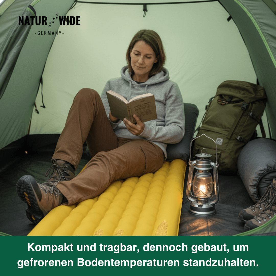 NaturWide Campingmatte 7.6R – Ultraleichte, selbstaufblasende Isomatte mit doppelter Stärke