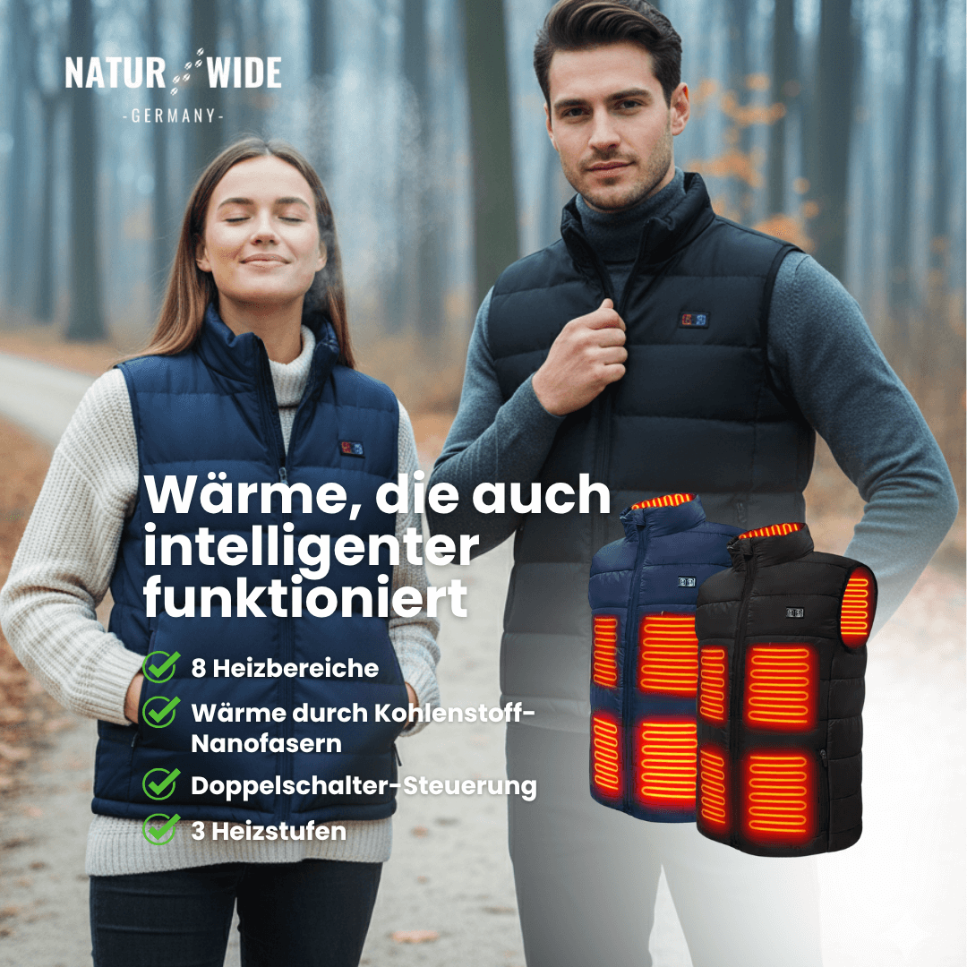 Beheizte Weste mit 9 Heiz-Zonen – Ultraleicht, USB-betrieben & ideal für Outdoor-Abenteuer