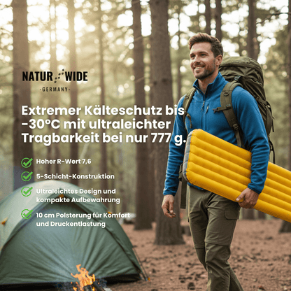 NaturWide Campingmatte 7.6R – Ultraleichte, selbstaufblasende Isomatte mit doppelter Stärke