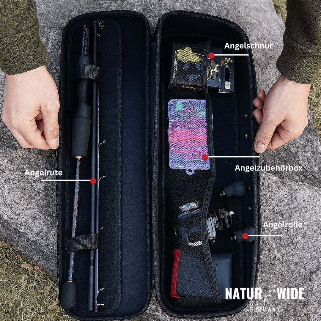 5-teiliges Angelset – Teleskoprute & Baitcaster-Rolle für Karpfen & Raubfische