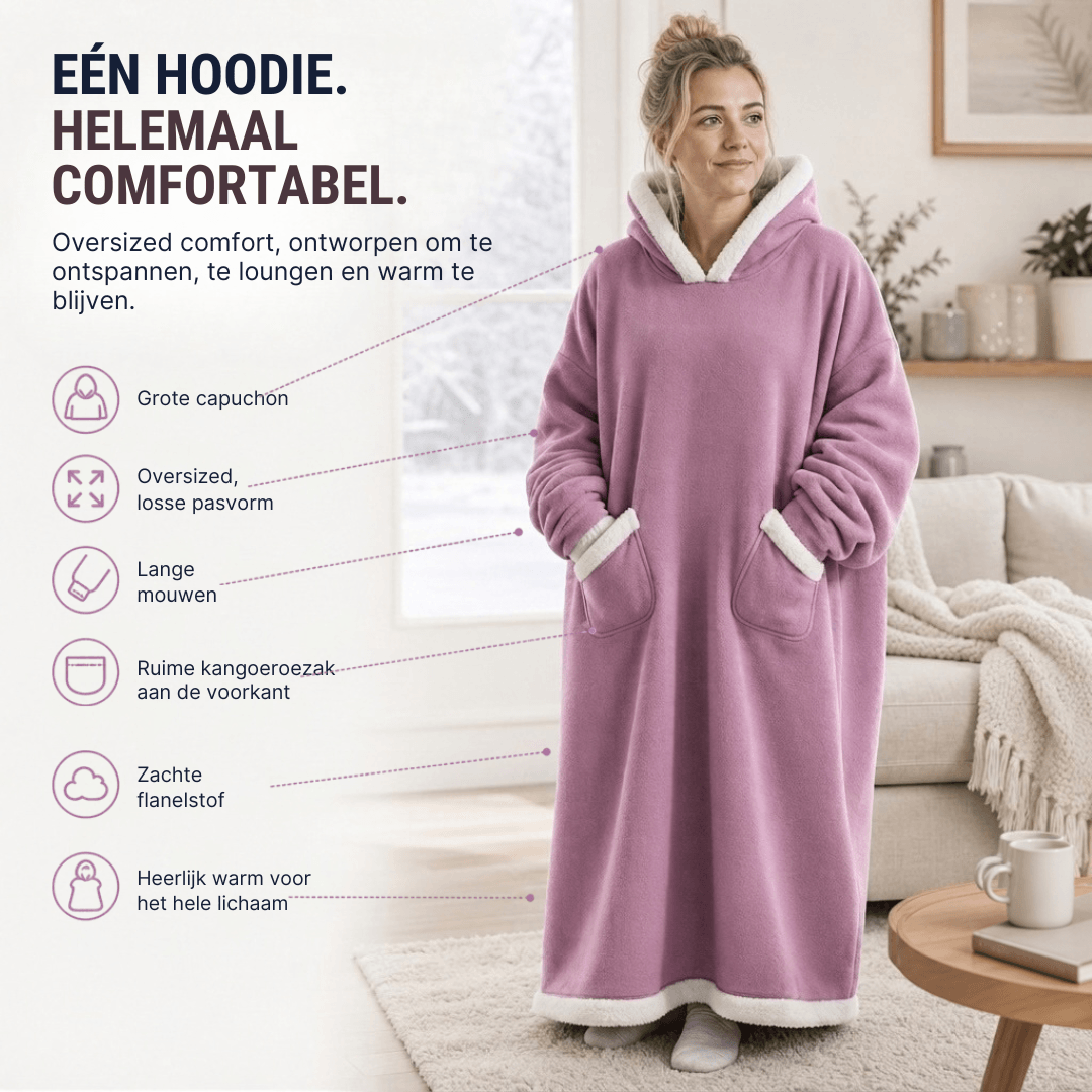 Extra grote flanellen deken met capuchon – Draagbare, knusse deken met mouwen en capuchon