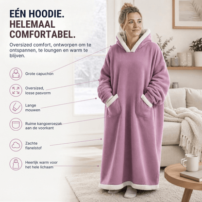 Extra grote flanellen deken met capuchon – Draagbare, knusse deken met mouwen en capuchon