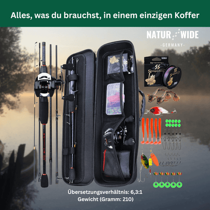 5-teiliges Angelset – Teleskoprute & Baitcaster-Rolle für Karpfen & Raubfische