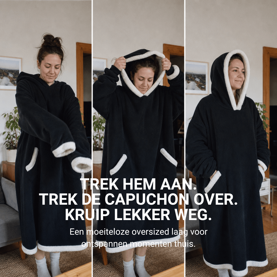 Extra grote flanellen deken met capuchon – Draagbare, knusse deken met mouwen en capuchon