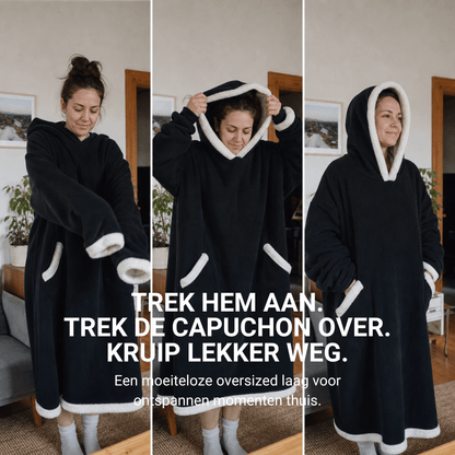 Extra grote flanellen deken met capuchon – Draagbare, knusse deken met mouwen en capuchon