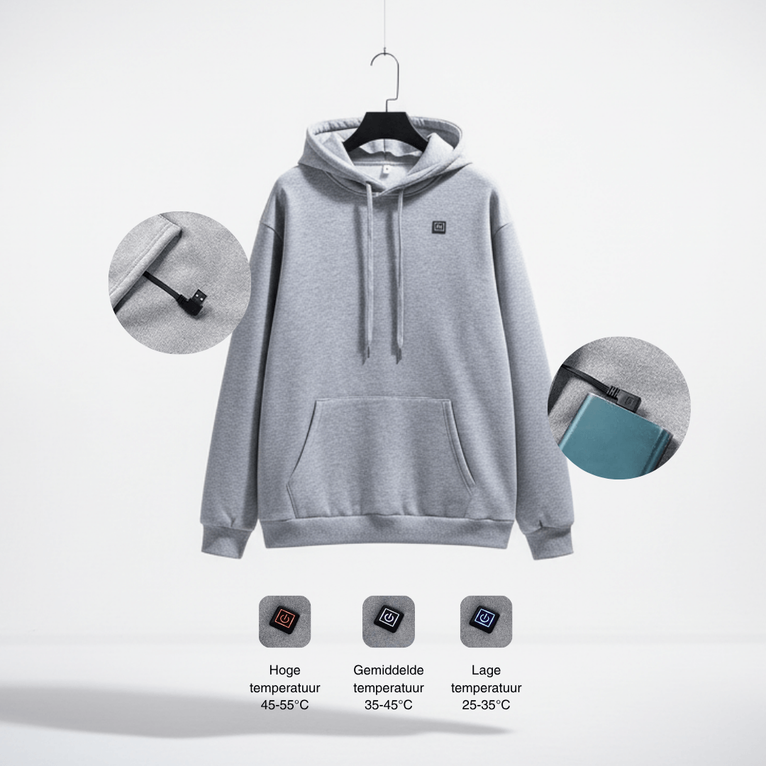 USB-verwarmde hoodie – Unisex hoodie met ritssluiting