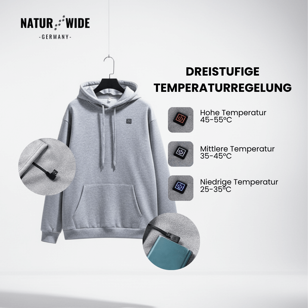 USB Beheizter Hoodie – Unisex Hoodie mit Reißverschluss