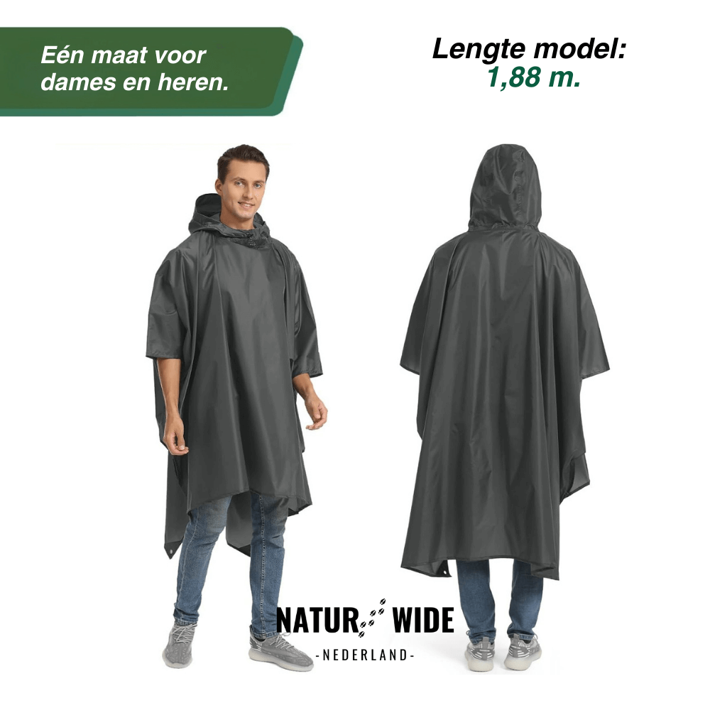 3-in-1 waterdichte regenponcho – Tentzeil & Grondzeil