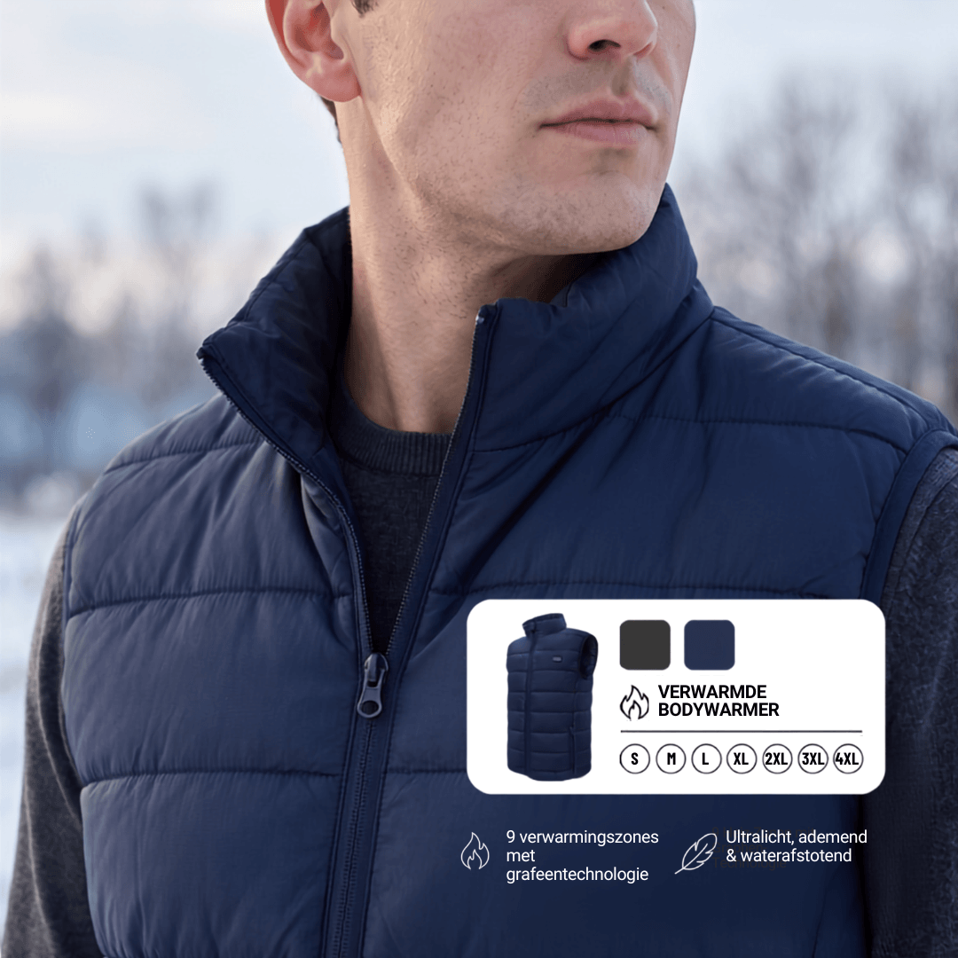 Verwarmende bodywarmer met 9 verwarmingszones – ultralicht, USB-aansluiting en ideaal voor gebruik buitenshuis.
