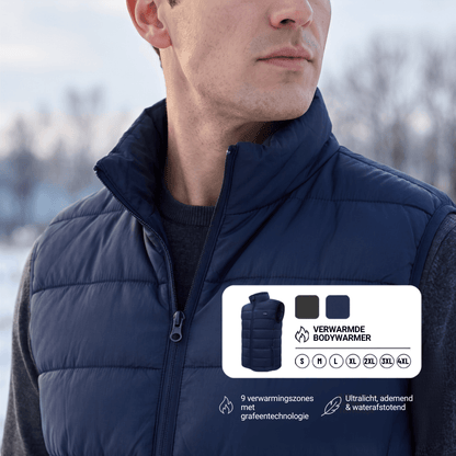 Verwarmende bodywarmer met 9 verwarmingszones – ultralicht, USB-aansluiting en ideaal voor gebruik buitenshuis.