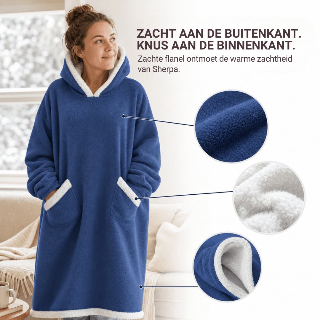 Extra grote flanellen deken met capuchon – Draagbare, knusse deken met mouwen en capuchon