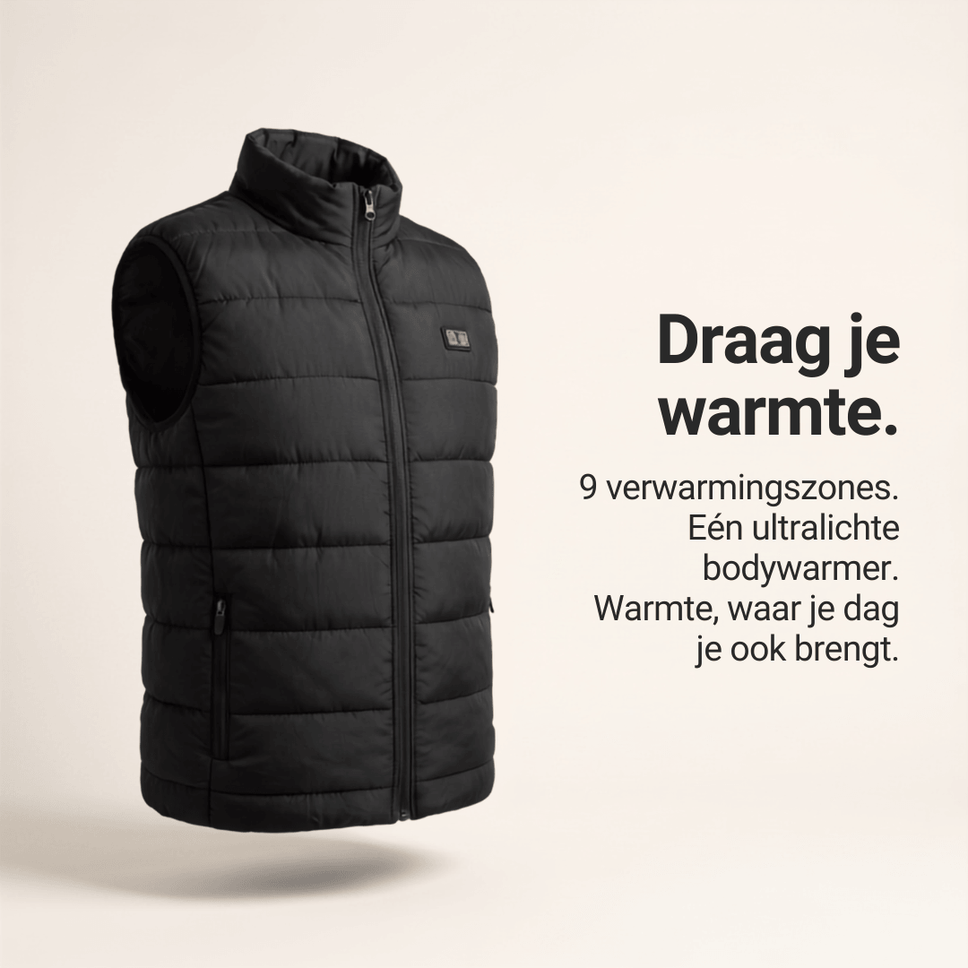 Verwarmende bodywarmer met 9 verwarmingszones – ultralicht, USB-aansluiting en ideaal voor gebruik buitenshuis.