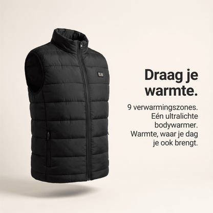 Verwarmende bodywarmer met 9 verwarmingszones – ultralicht, USB-aansluiting en ideaal voor gebruik buitenshuis.
