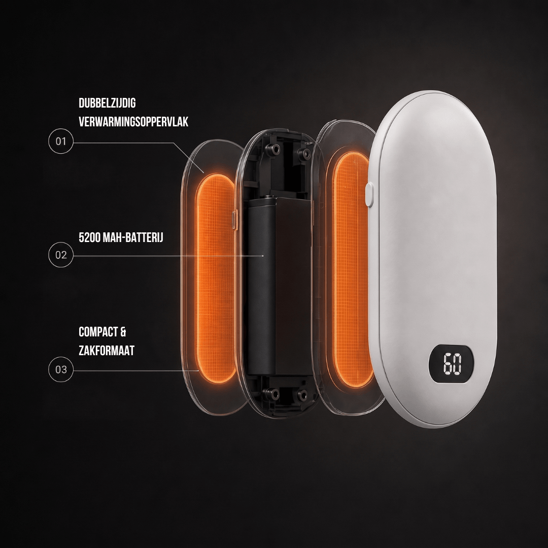 Handwarmer met dubbele verwarming – Oplaadbare zakwarmer